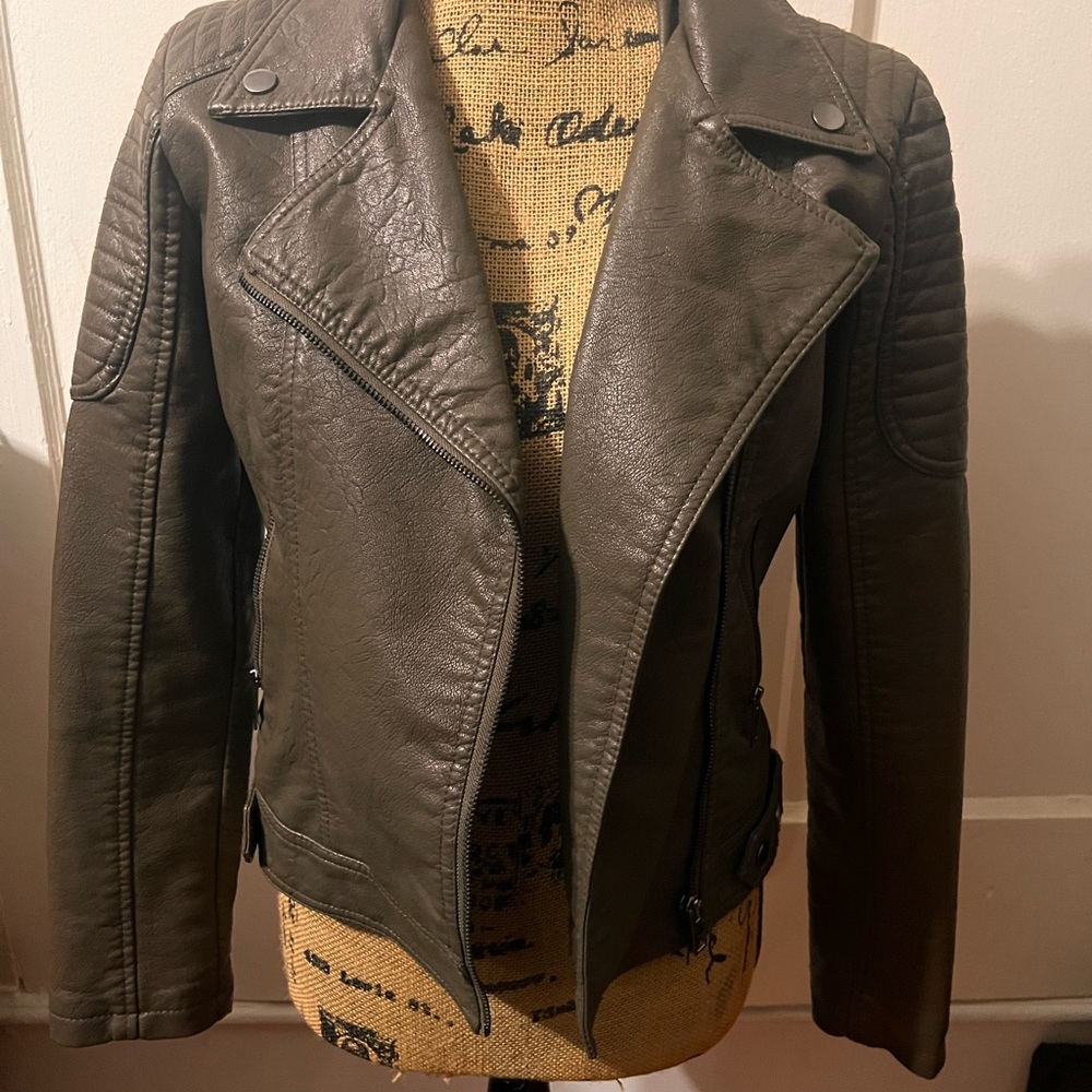 Olive/brown faux Leather Jacket